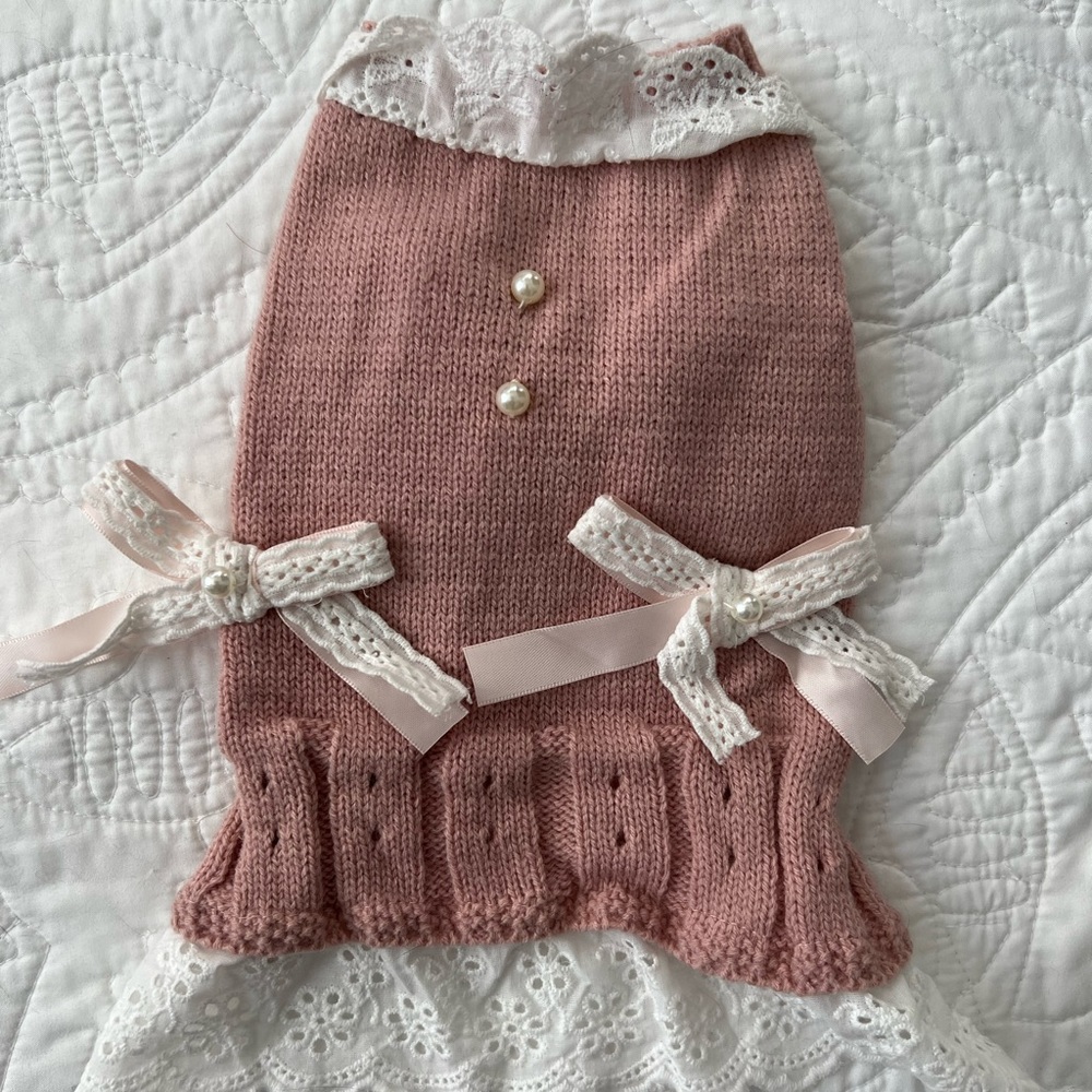 Pink lace and pearl pet sweater